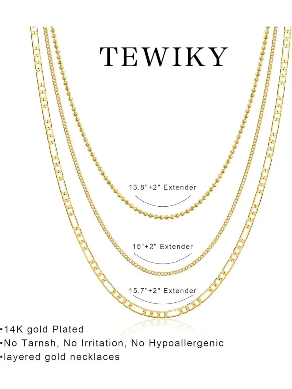 Women's Bead Cuban Gold Non Tarnish Chunky 14k Gold Plated Layered Necklaces - Picture 5 of 7